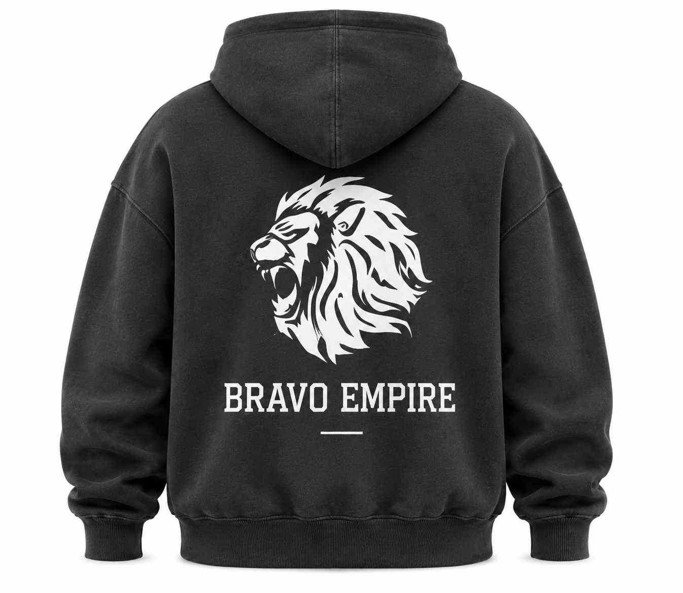 Bravo Empire Oversized Lion Hoodie – Washed Black