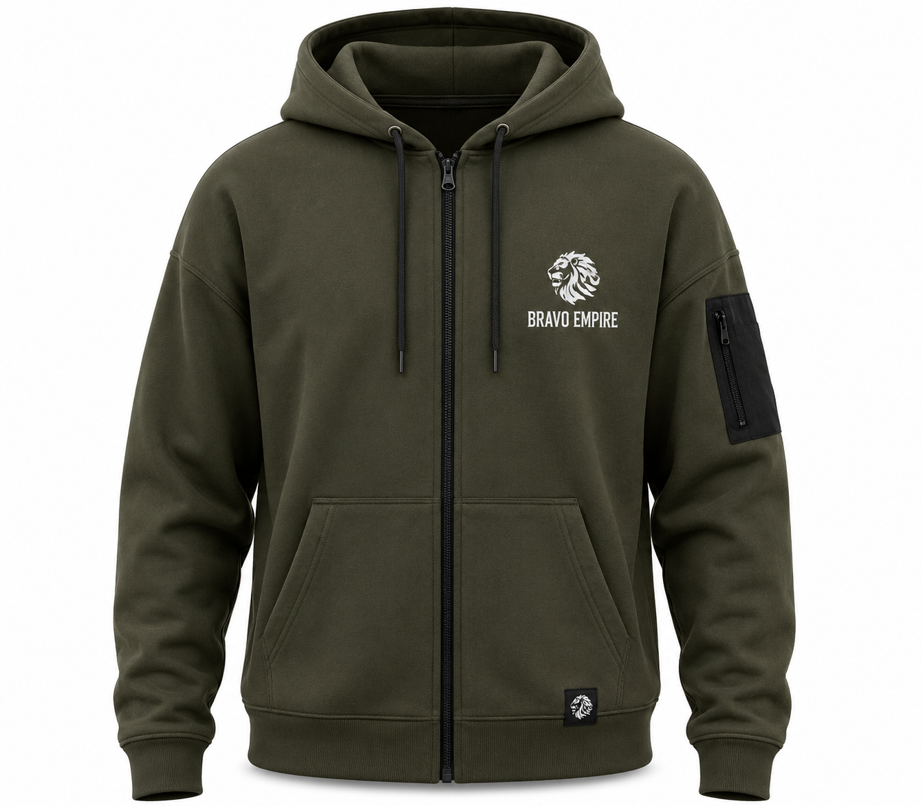 Bravo Empire Utility Zip-Up Hoodie – Olive Green