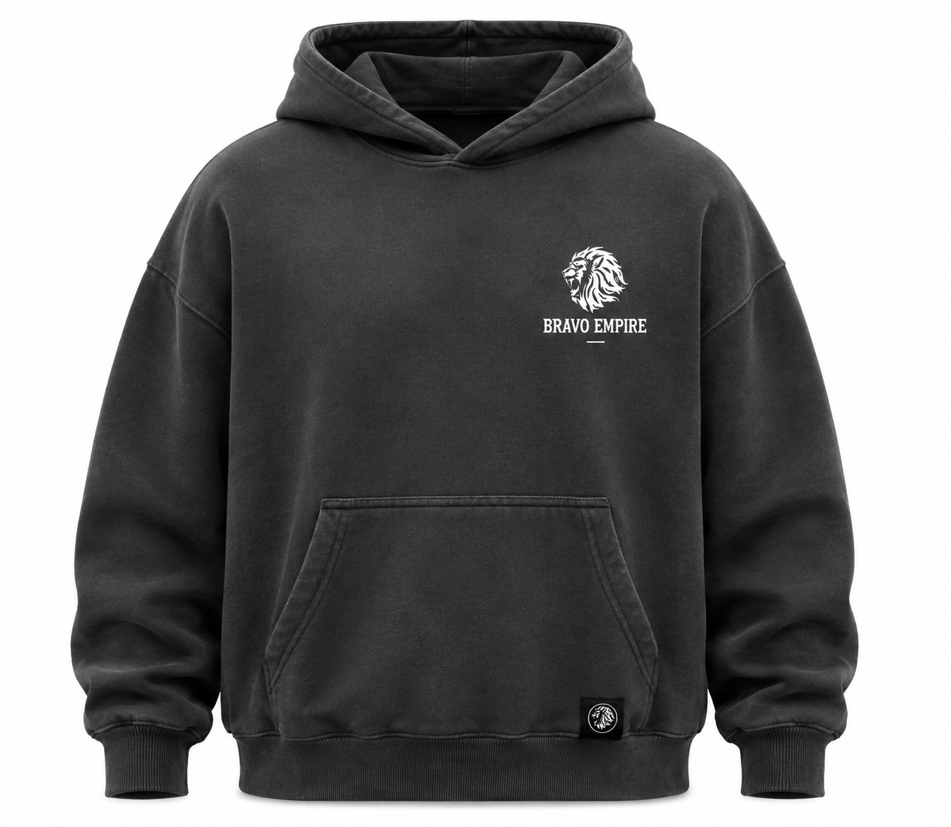 Bravo Empire Oversized Lion Hoodie – Washed Black