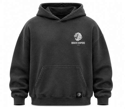 Bravo Empire Oversized Lion Hoodie – Washed Black