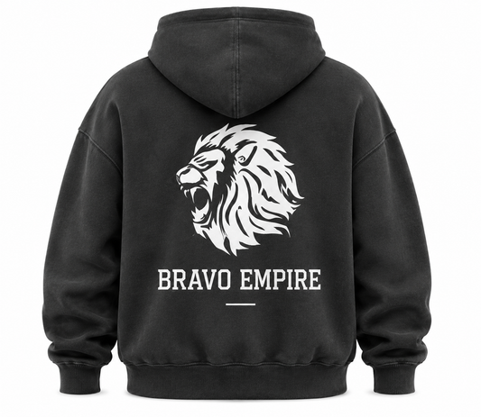 Bravo Empire Oversized Lion Hoodie – Washed Black